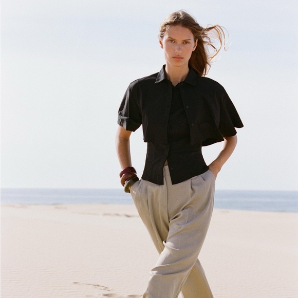 NWT ZARA VIRAL DOUBLE LAYER SHORT SLEEVE SHIRT - Picture 2 of 14